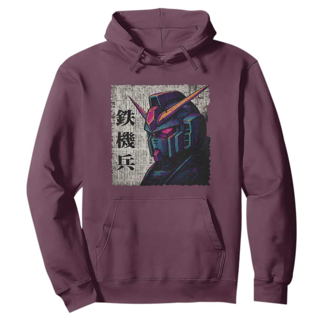 Japanese Mecha Robot Hoodie Samurai Inspired Futuristic Kanji Design TS10 Maroon Print Your Wear