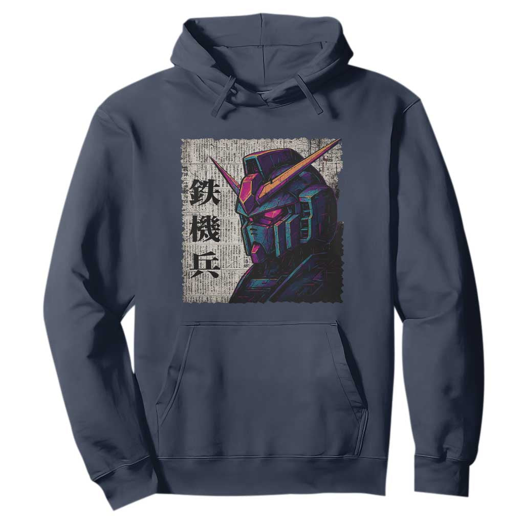 Japanese Mecha Robot Hoodie Samurai Inspired Futuristic Kanji Design TS10 Navy Print Your Wear