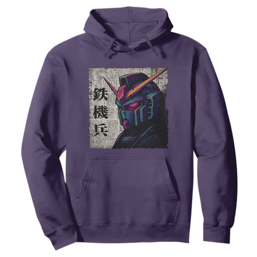 Japanese Mecha Robot Hoodie Samurai Inspired Futuristic Kanji Design TS10 Purple Print Your Wear