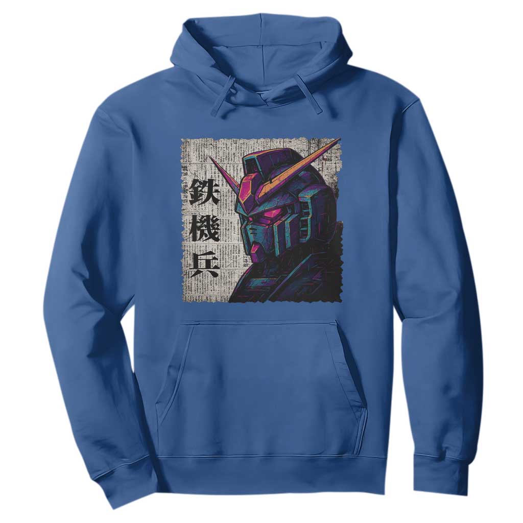 Japanese Mecha Robot Hoodie Samurai Inspired Futuristic Kanji Design TS10 Royal Blue Print Your Wear