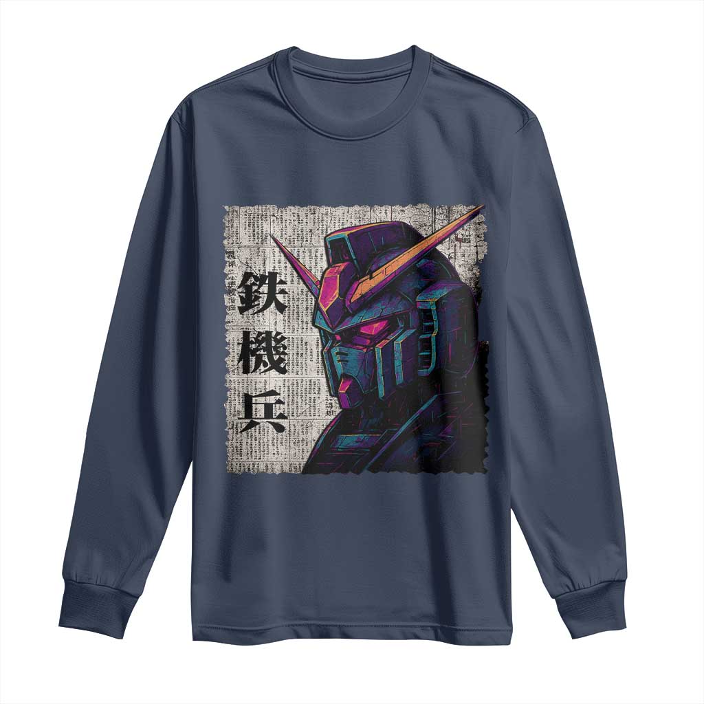 Japanese Mecha Robot Long Sleeve Shirt Samurai Inspired Futuristic Kanji Design TS10 Navy Print Your Wear