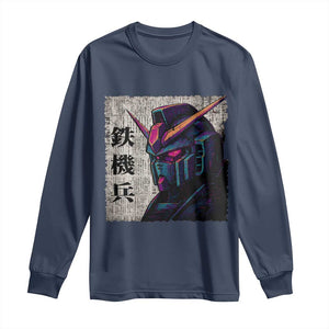 Japanese Mecha Robot Long Sleeve Shirt Samurai Inspired Futuristic Kanji Design TS10 Navy Print Your Wear