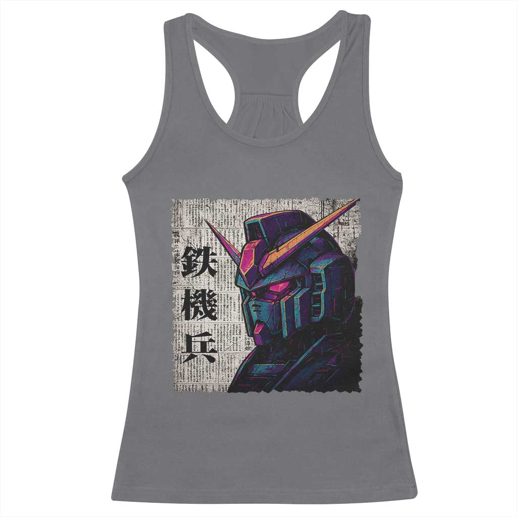 Japanese Mecha Robot Racerback Tank Top Samurai Inspired Futuristic Kanji Design TS10 Charcoal Print Your Wear