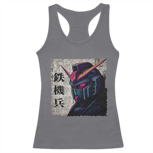 Japanese Mecha Robot Racerback Tank Top Samurai Inspired Futuristic Kanji Design TS10 Charcoal Print Your Wear