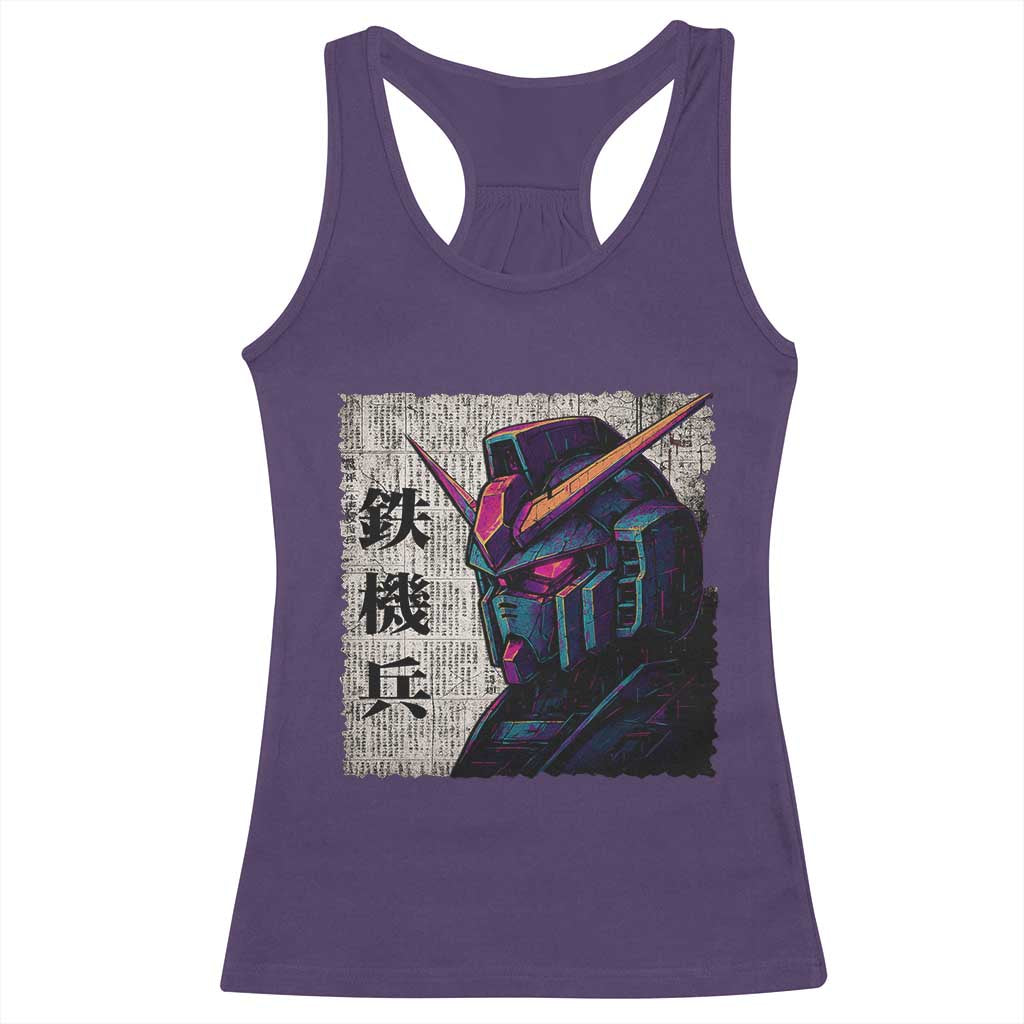 Japanese Mecha Robot Racerback Tank Top Samurai Inspired Futuristic Kanji Design TS10 Purple Print Your Wear