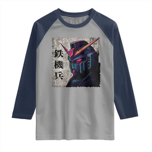 Japanese Mecha Robot Raglan Shirt Samurai Inspired Futuristic Kanji Design TS10 Sport Gray Navy Print Your Wear