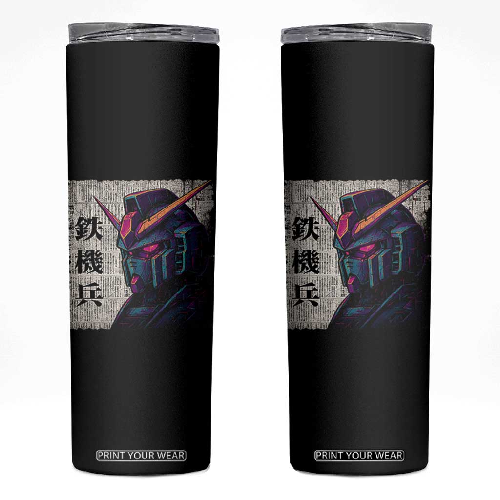 Japanese Mecha Robot Skinny Tumbler Samurai Inspired Futuristic Kanji Design TS10 Black Print Your Wear
