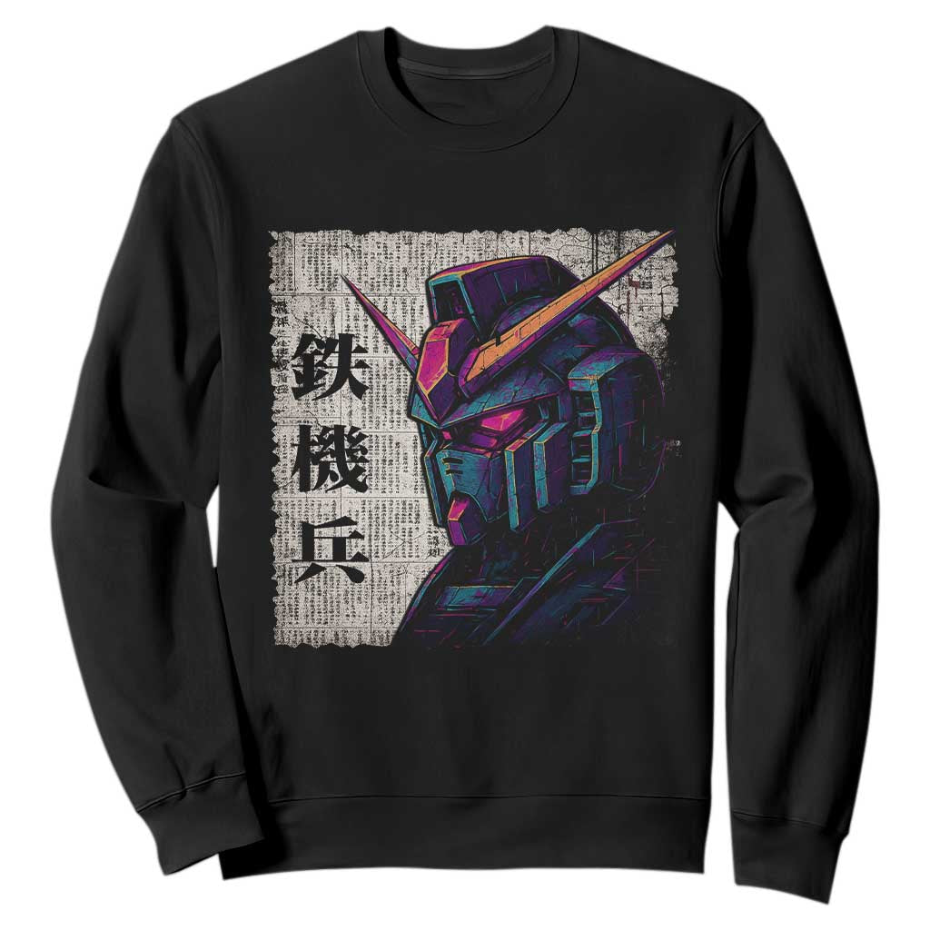 Japanese Mecha Robot Sweatshirt Samurai Inspired Futuristic Kanji Design TS10 Black Print Your Wear