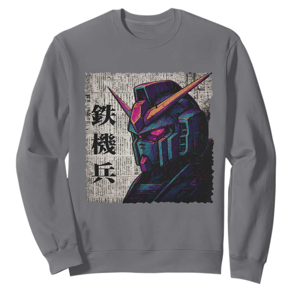 Japanese Mecha Robot Sweatshirt Samurai Inspired Futuristic Kanji Design TS10 Charcoal Print Your Wear