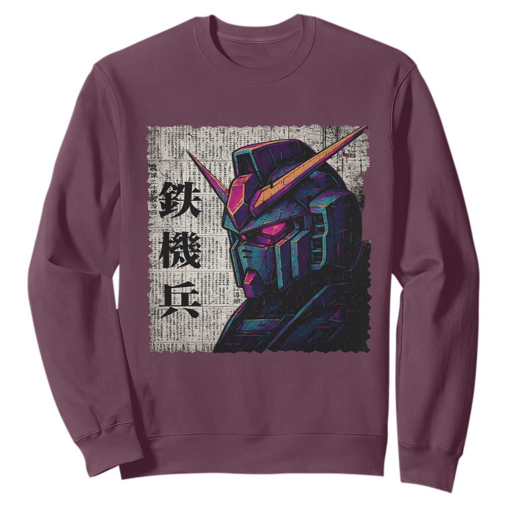 Japanese Mecha Robot Sweatshirt Samurai Inspired Futuristic Kanji Design TS10 Maroon Print Your Wear