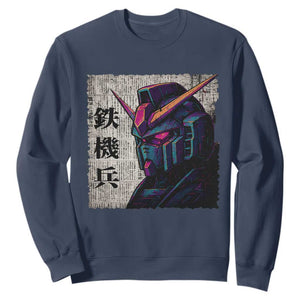 Japanese Mecha Robot Sweatshirt Samurai Inspired Futuristic Kanji Design TS10 Navy Print Your Wear