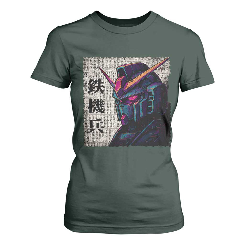 Japanese Mecha Robot T Shirt For Women Samurai Inspired Futuristic Kanji Design TS10 Dark Forest Green Print Your Wear