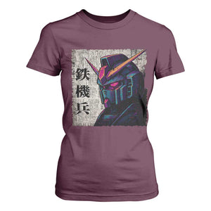 Japanese Mecha Robot T Shirt For Women Samurai Inspired Futuristic Kanji Design TS10 Maroon Print Your Wear