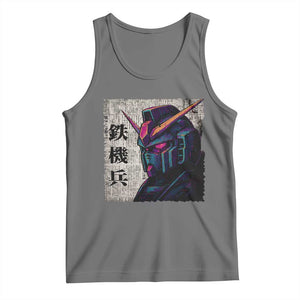 Japanese Mecha Robot Tank Top Samurai Inspired Futuristic Kanji Design TS10 Black Heather Print Your Wear