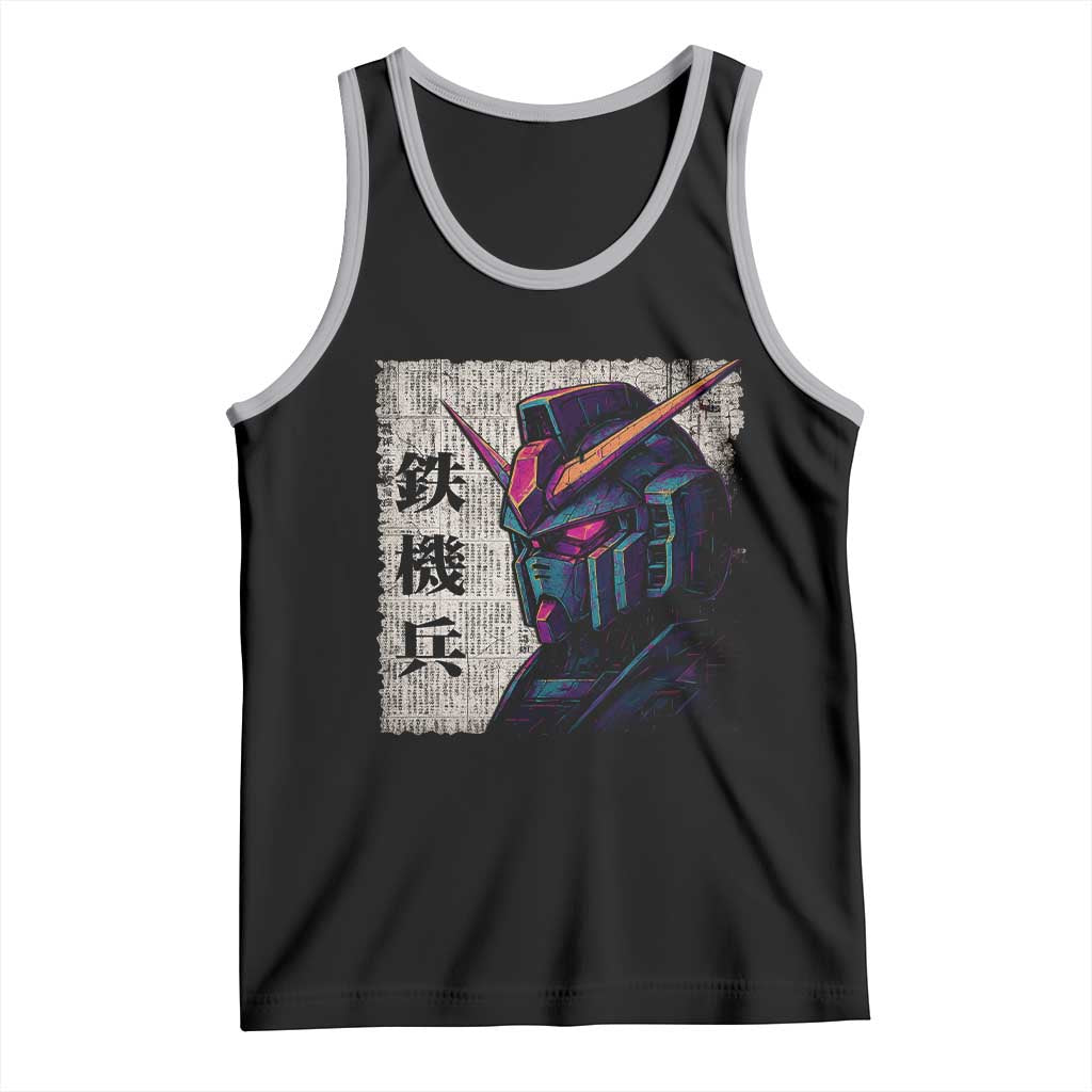 Japanese Mecha Robot Tank Top Samurai Inspired Futuristic Kanji Design TS10 Black Athletic Heather Print Your Wear