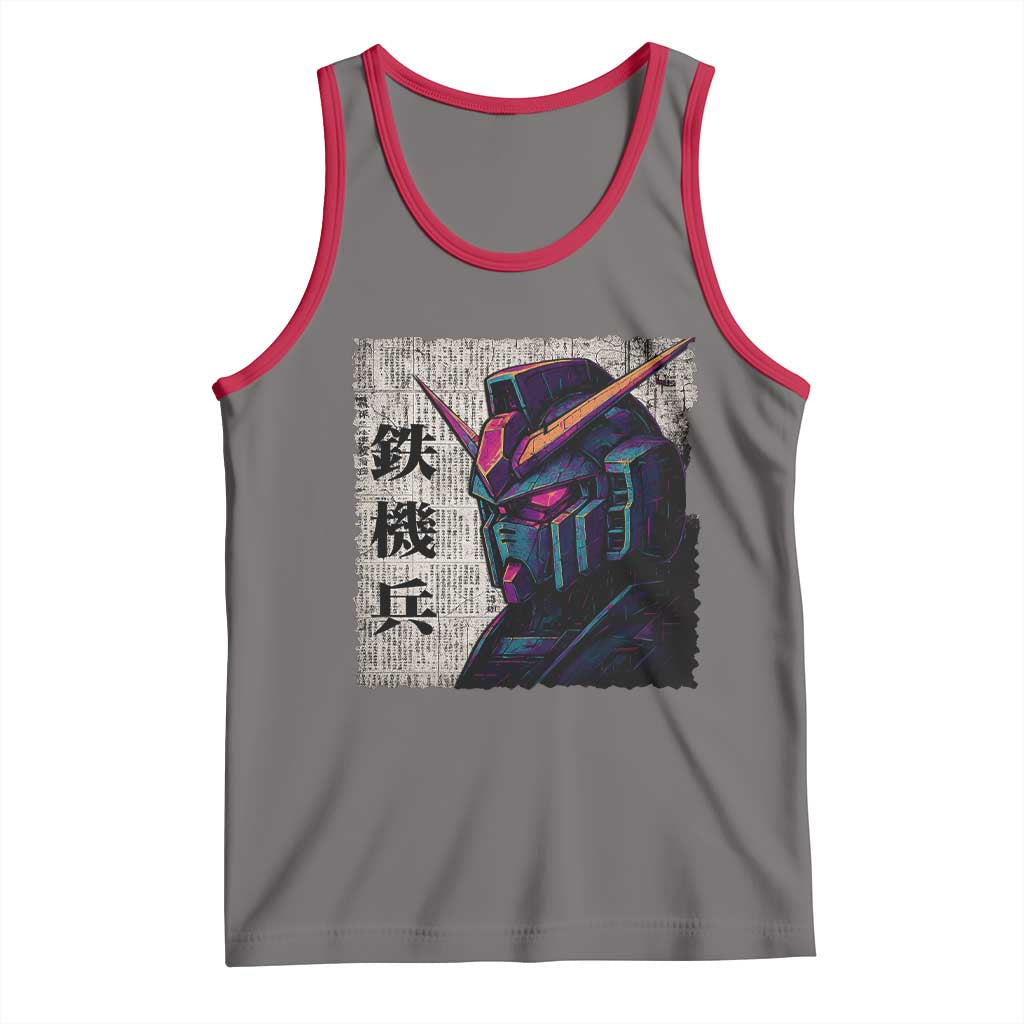 Japanese Mecha Robot Tank Top Samurai Inspired Futuristic Kanji Design TS10 Deep Heather Red Print Your Wear