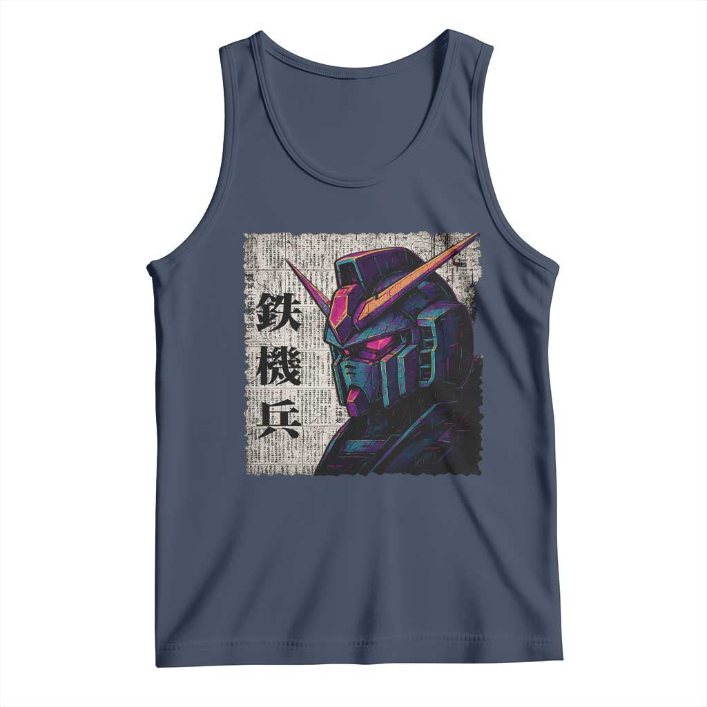 Japanese Mecha Robot Tank Top Samurai Inspired Futuristic Kanji Design TS10 Navy Print Your Wear