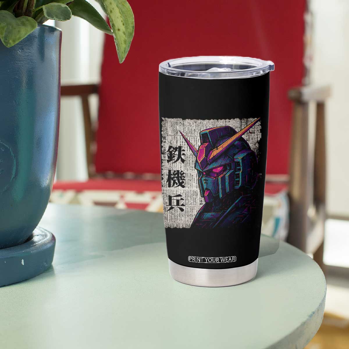 Japanese Mecha Robot Tumbler Cup Samurai Inspired Futuristic Kanji Design TS10 Print Your Wear