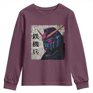 Japanese Mecha Robot Youth Sweatshirt Samurai Inspired Futuristic Kanji Design TS10 Maroon Print Your Wear