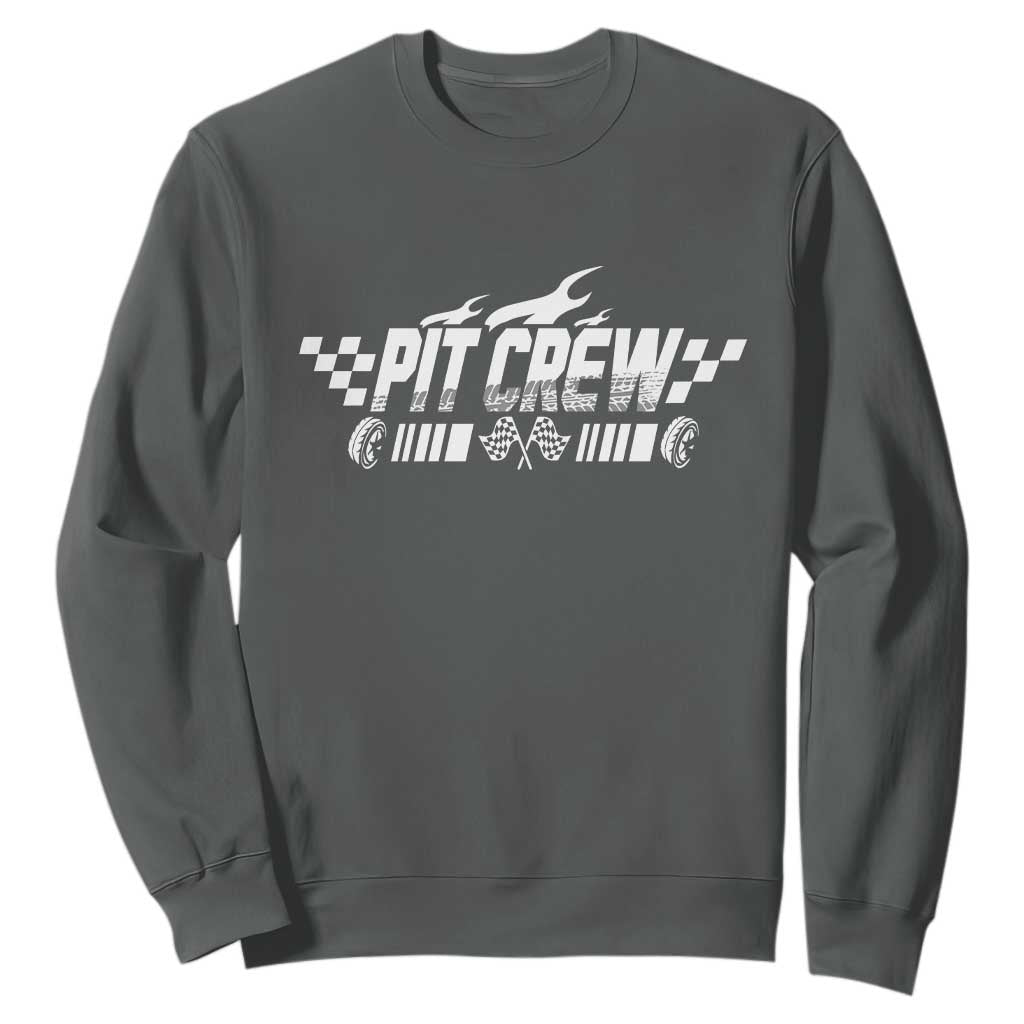 Pit Crew Sweatshirt Race Car Family Racing Birthday Hosting Parties TS10 Dark Heather Print Your Wear