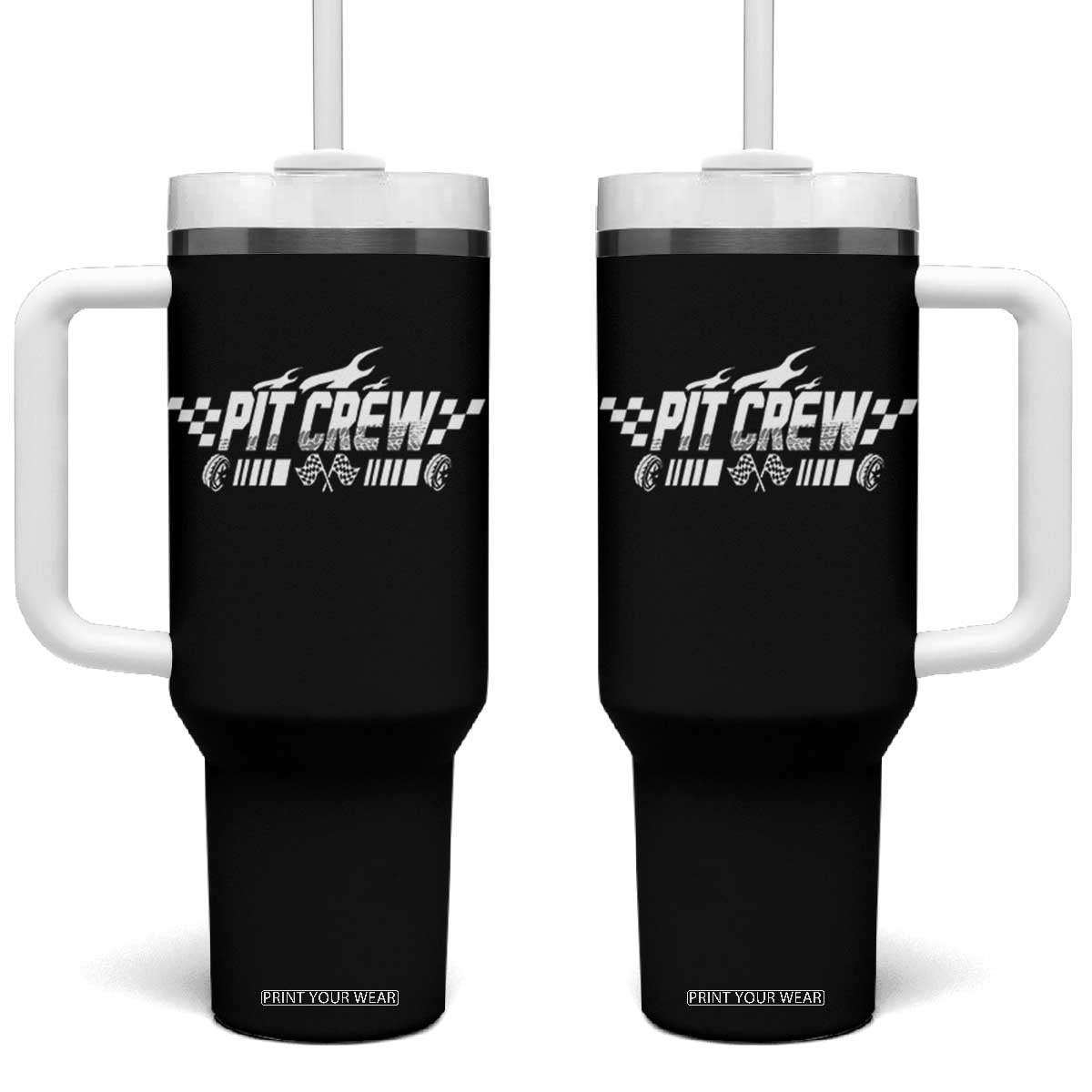Pit Crew Tumbler With Handle Race Car Family Racing Birthday Hosting Parties TS10 One Size: 40 oz Black Print Your Wear