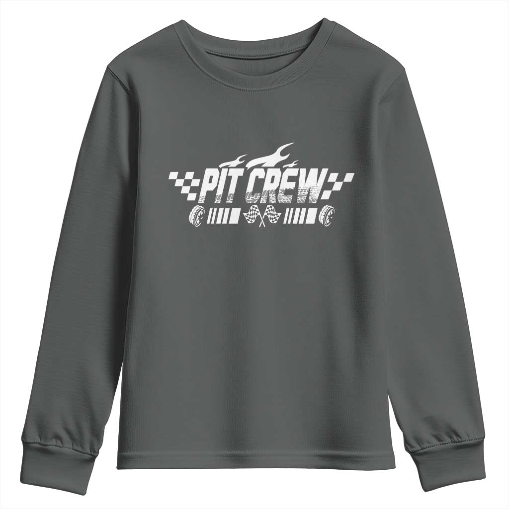 Pit Crew Youth Sweatshirt Race Car Family Racing Birthday Hosting Parties TS10 Dark Heather Print Your Wear