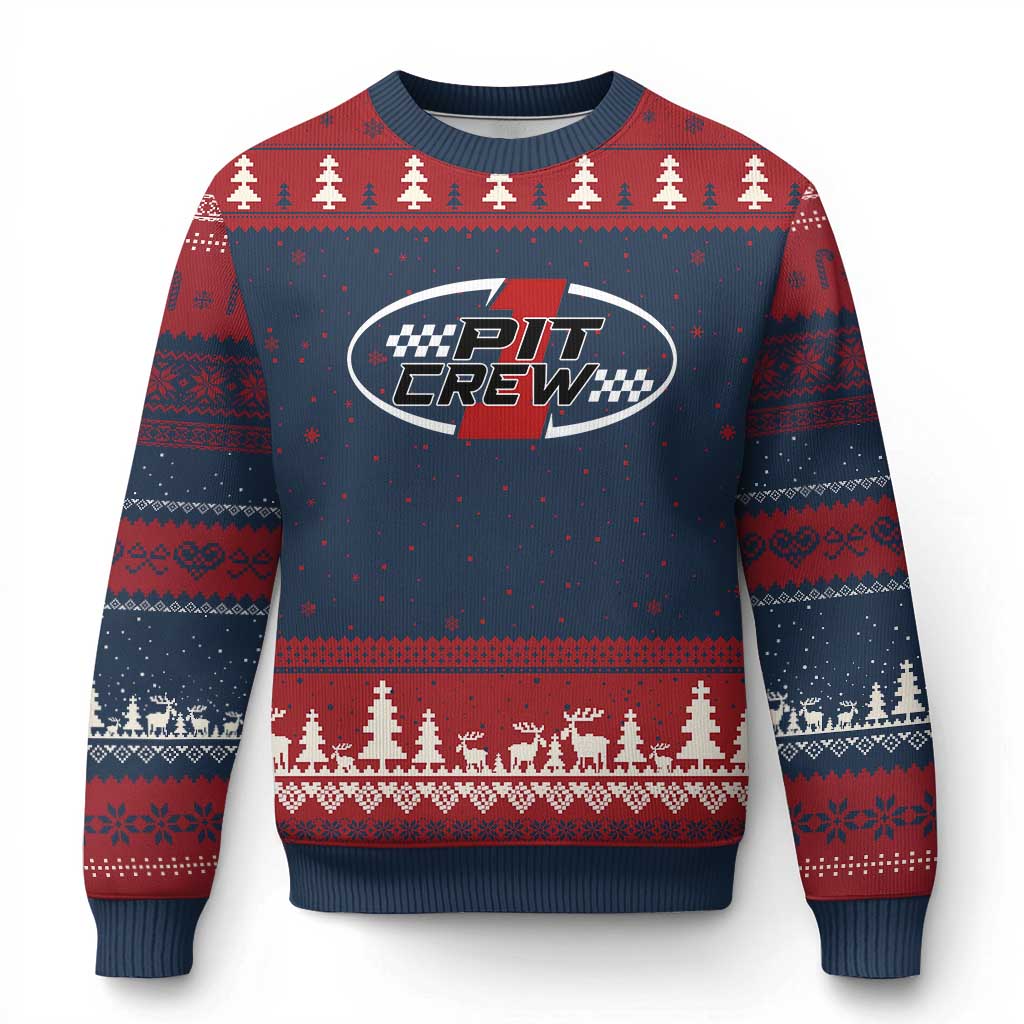 Pit Crew Ugly Christmas Sweater Race Car Racing Birthday Hosting Parties TS10 Navy Red Print Your Wear