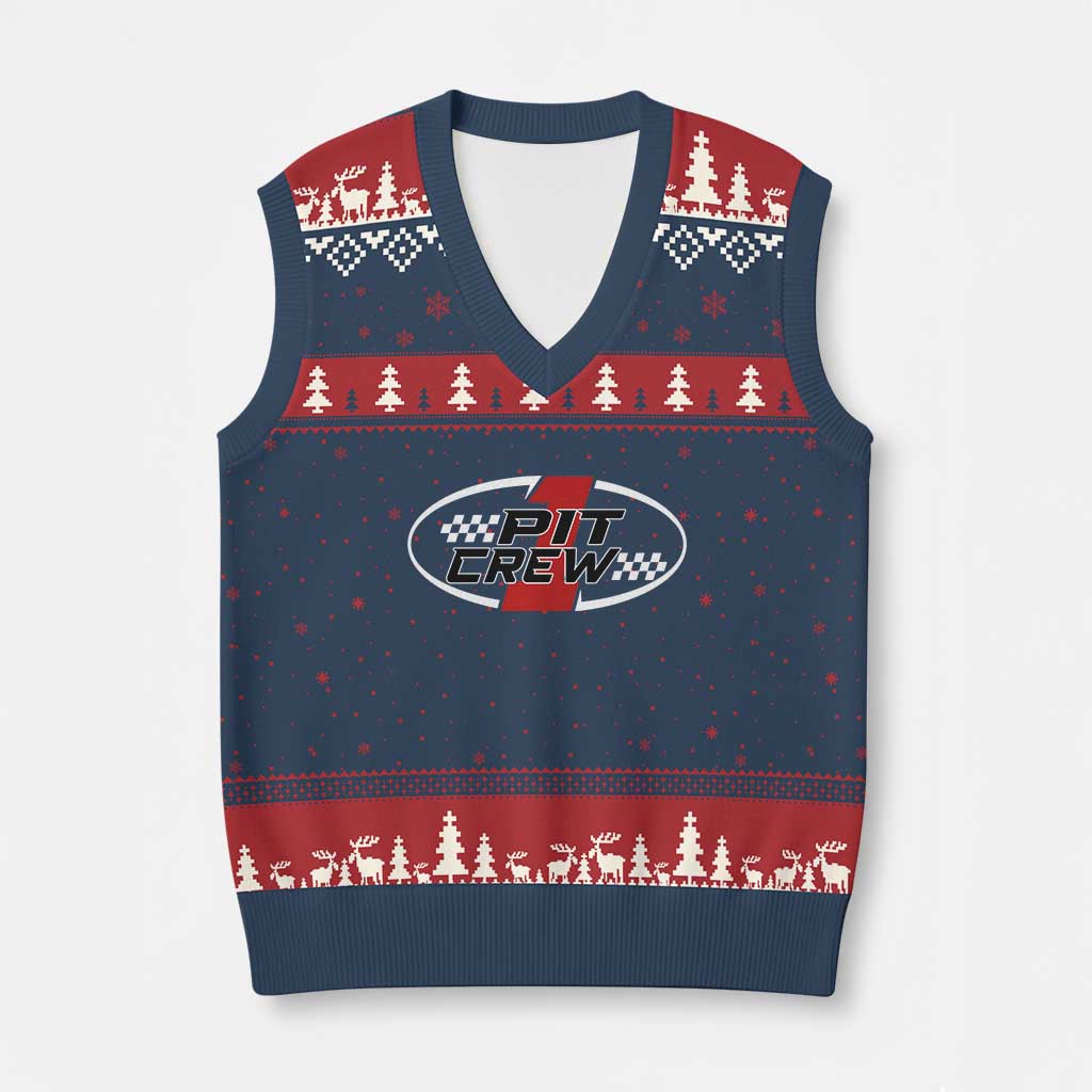 Pit Crew V-Neck Knit Sweater Vest Race Car Racing Birthday Hosting Parties TS10 Navy Red Print Your Wear