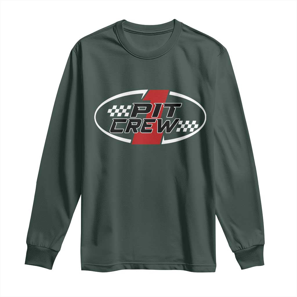 Pit Crew Long Sleeve Shirt Race Car Racing Birthday Hosting Parties TS10 Dark Forest Green Print Your Wear