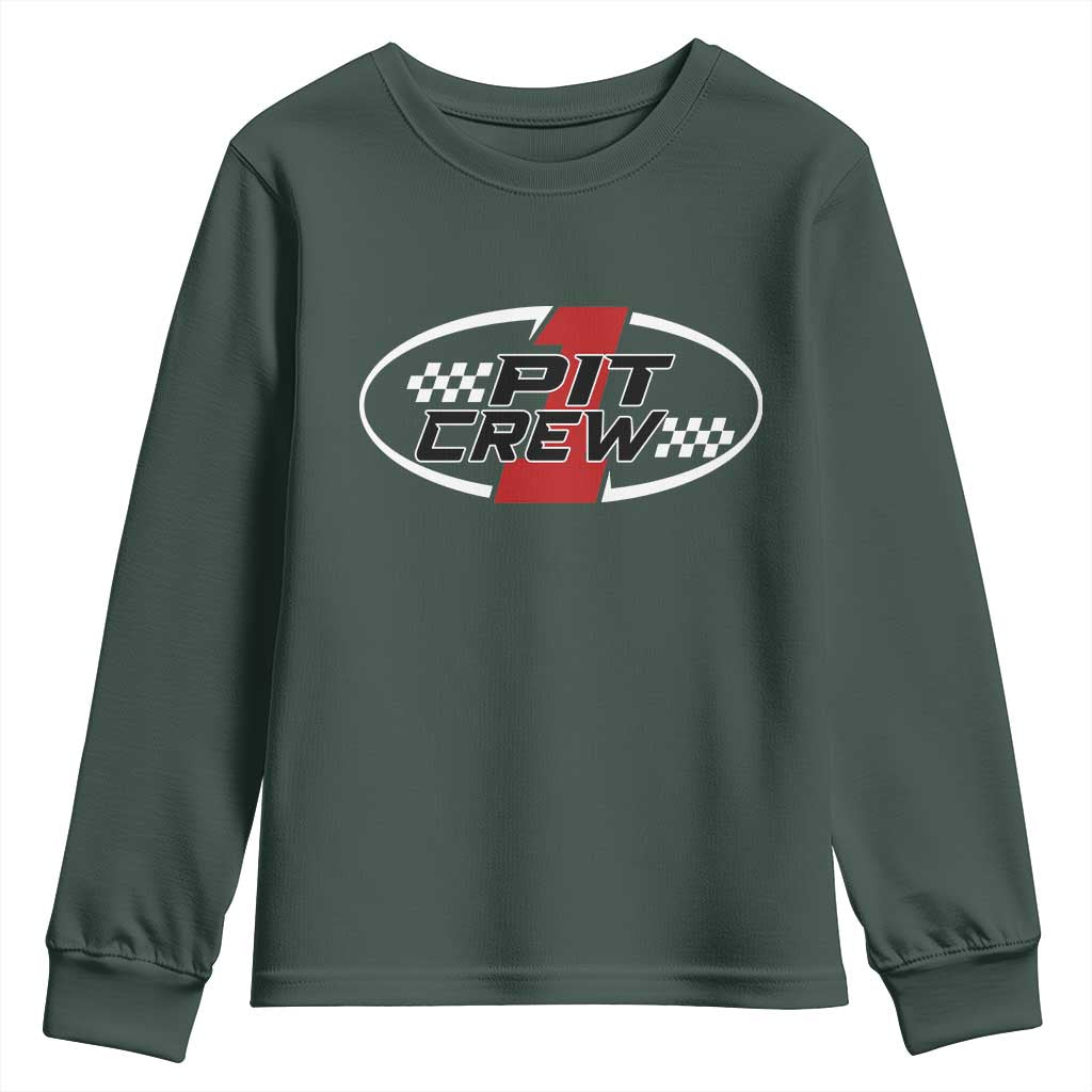 Pit Crew Youth Sweatshirt Race Car Racing Birthday Hosting Parties TS10 Dark Forest Green Print Your Wear
