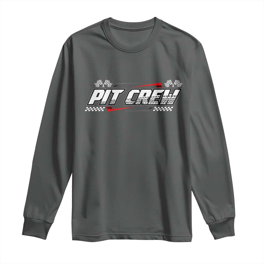 Pit Crew Long Sleeve Shirt Race Car Family Racing Birthday Parties TS10 Dark Heather Print Your Wear