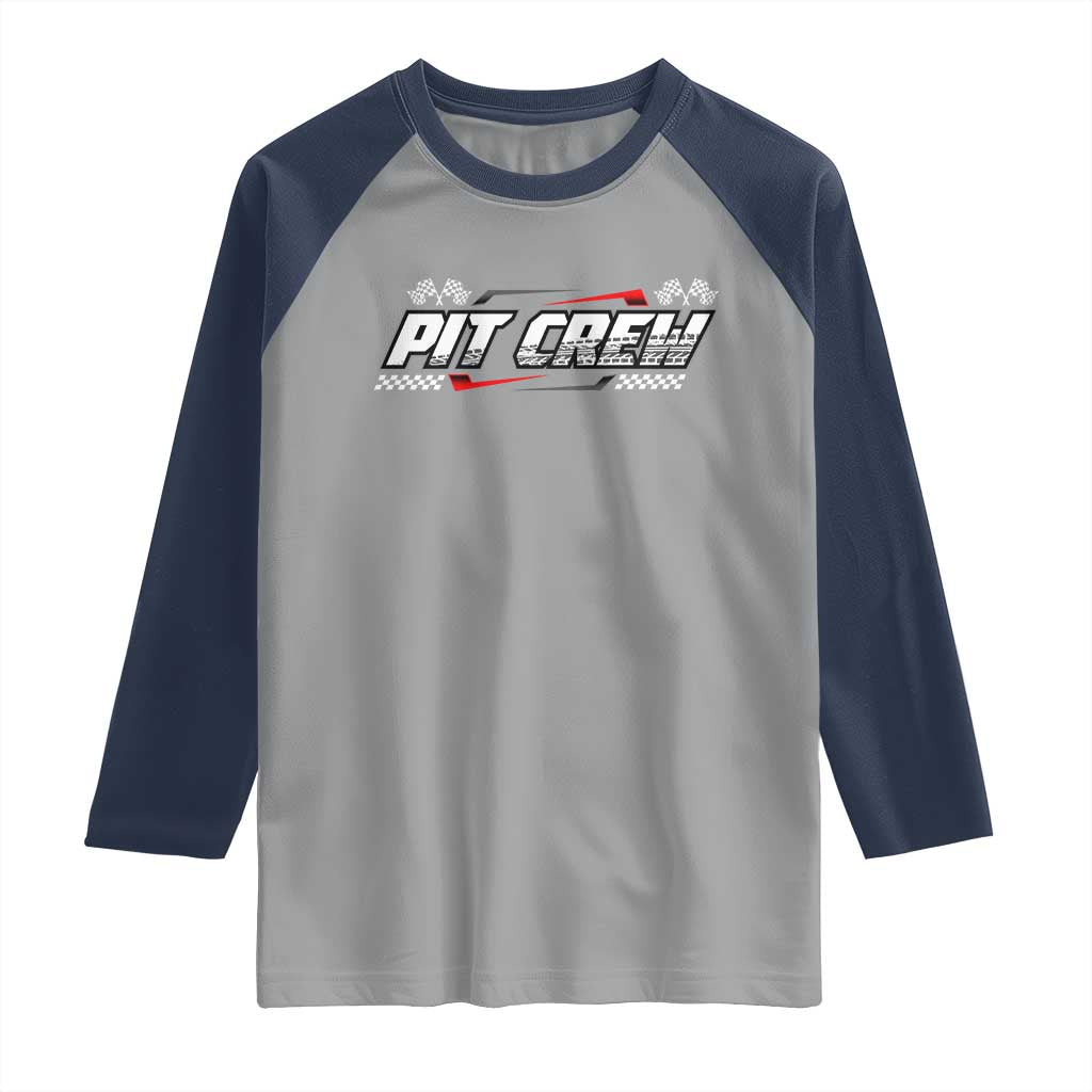 Pit Crew Raglan Shirt Race Car Family Racing Birthday Parties TS10 Sport Gray Navy Print Your Wear