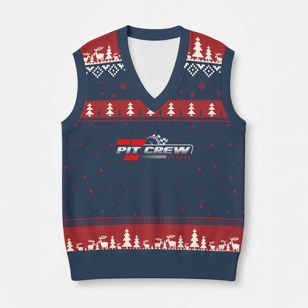 Pit Crew V-Neck Knit Sweater Vest Family Racing Birthday Race Car TS10 Navy Red Print Your Wear