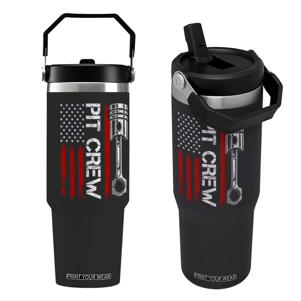 Pit Crew Flip Straw Tumbler Racing Race Car American Flag TS10 One Size: 30 oz Black Print Your Wear