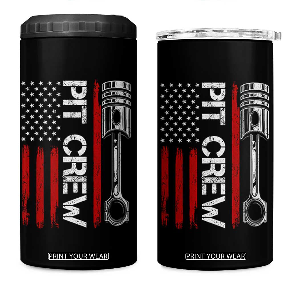 Pit Crew 4 in 1 Can Cooler Tumbler Racing Race Car American Flag TS10 One Size: 16 oz Black Print Your Wear
