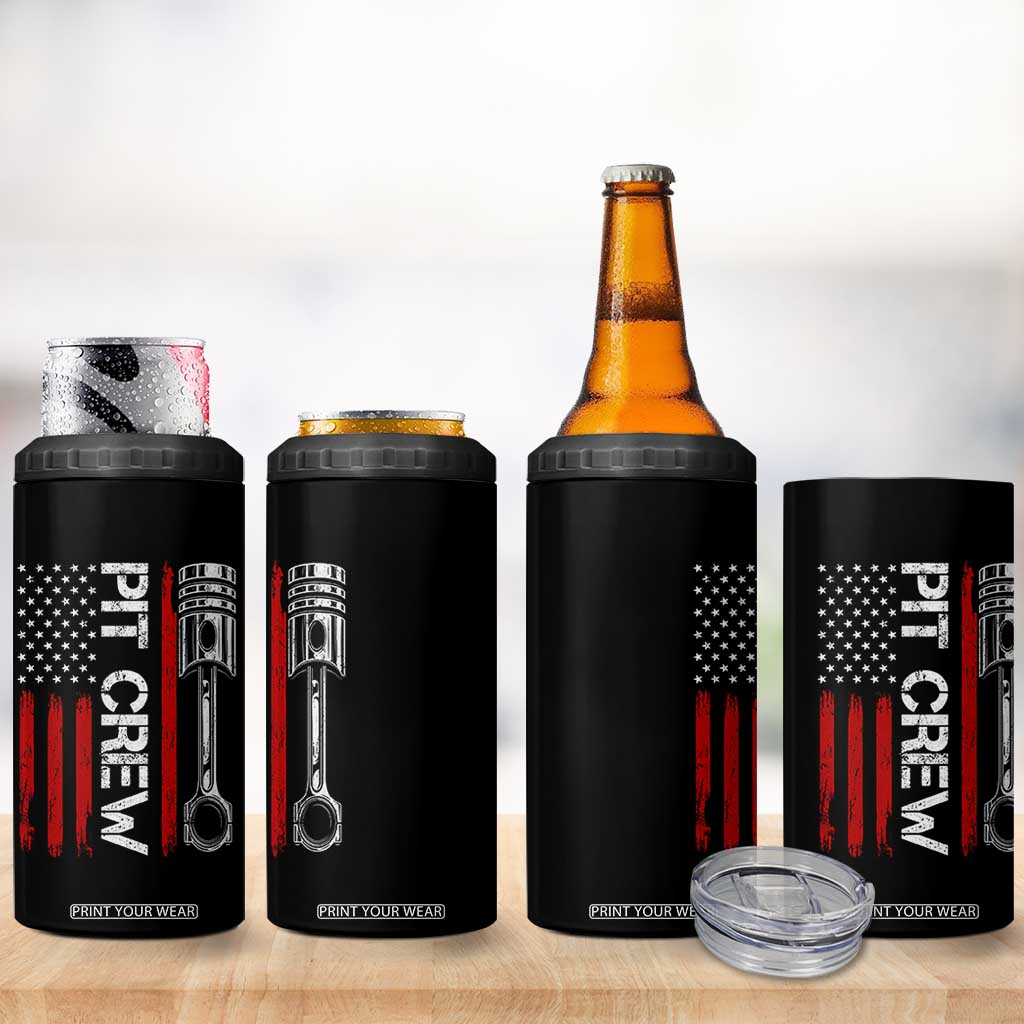 Pit Crew 4 in 1 Can Cooler Tumbler Racing Race Car American Flag TS10 Print Your Wear