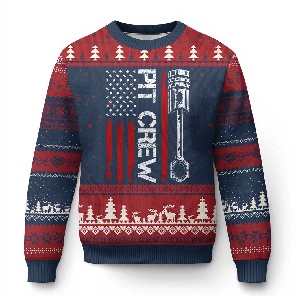 Pit Crew Ugly Christmas Sweater Racing Race Car American Flag TS10 Navy Red Print Your Wear