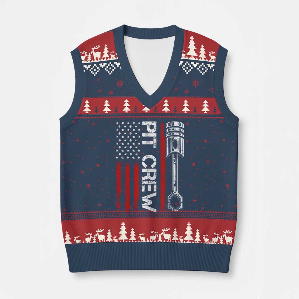 Pit Crew V-Neck Knit Sweater Vest Racing Race Car American Flag TS10 Navy Red Print Your Wear