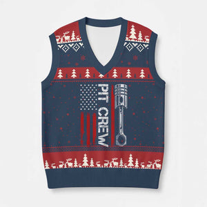 Pit Crew V-Neck Knit Sweater Vest Racing Race Car American Flag TS10 Navy Red Print Your Wear