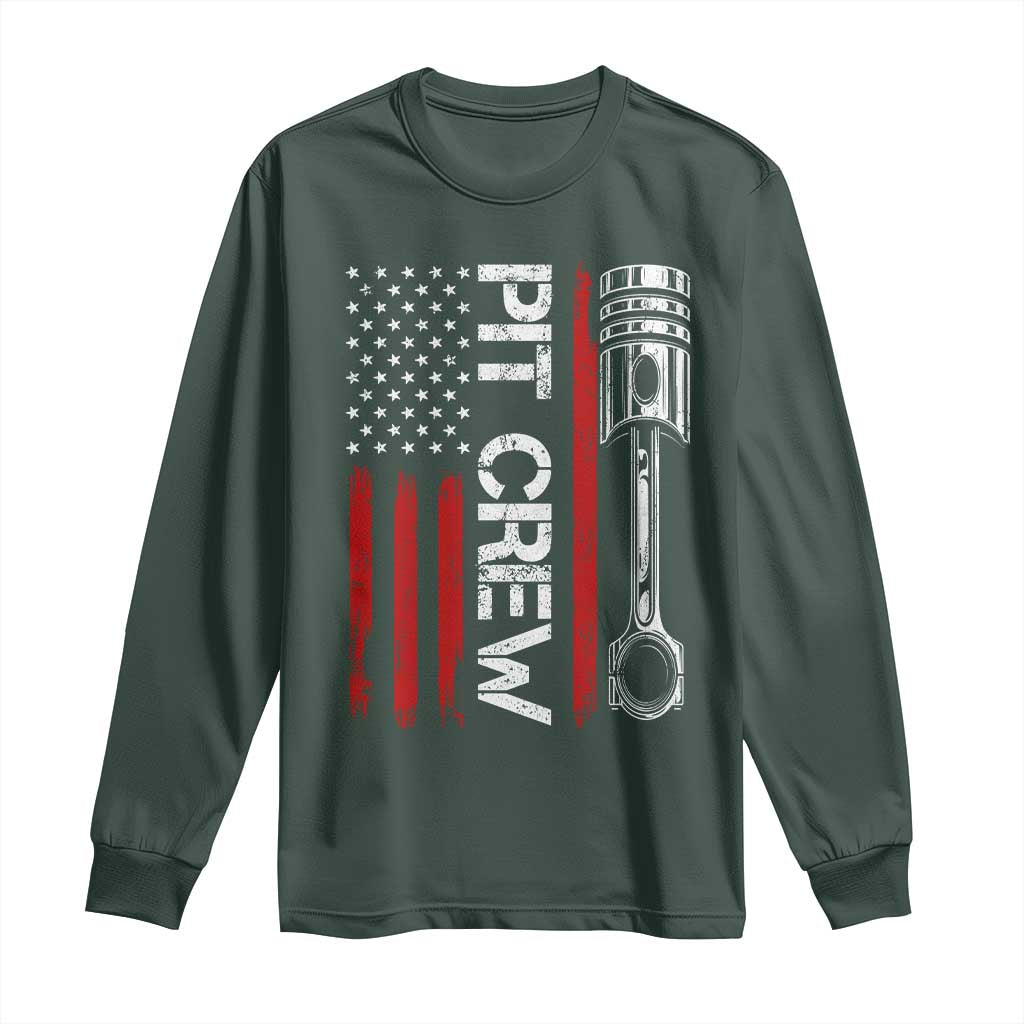 Pit Crew Long Sleeve Shirt Racing Race Car American Flag TS10 Dark Forest Green Print Your Wear