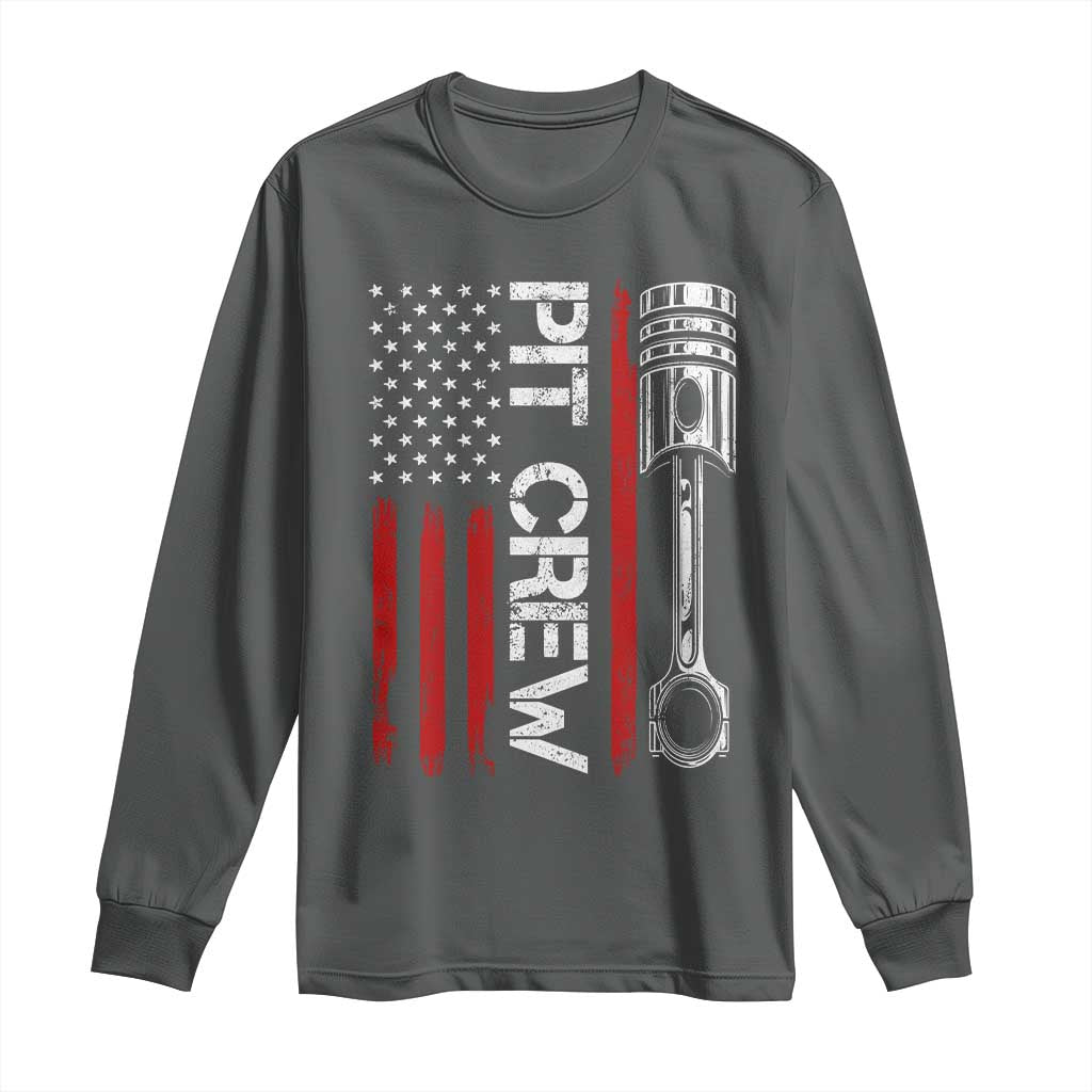 Pit Crew Long Sleeve Shirt Racing Race Car American Flag TS10 Dark Heather Print Your Wear
