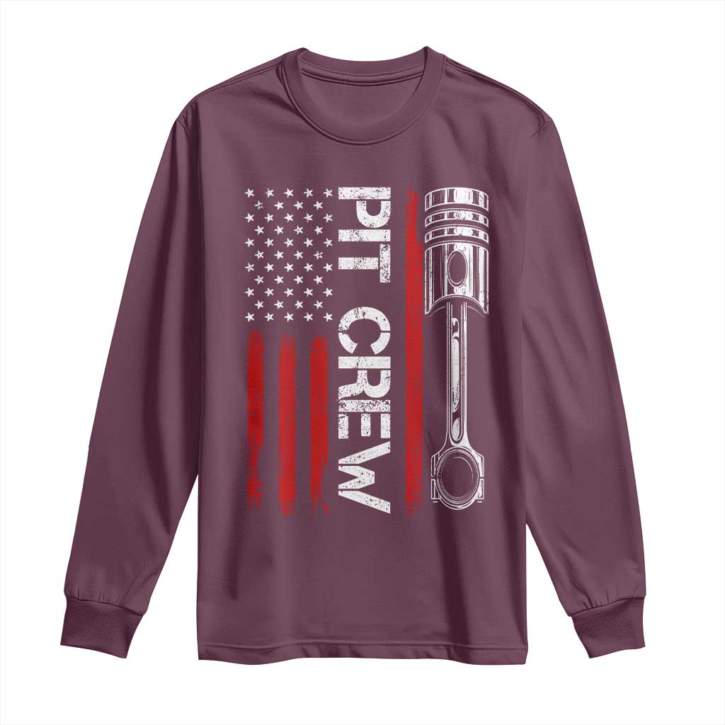 Pit Crew Long Sleeve Shirt Racing Race Car American Flag TS10 Maroon Print Your Wear