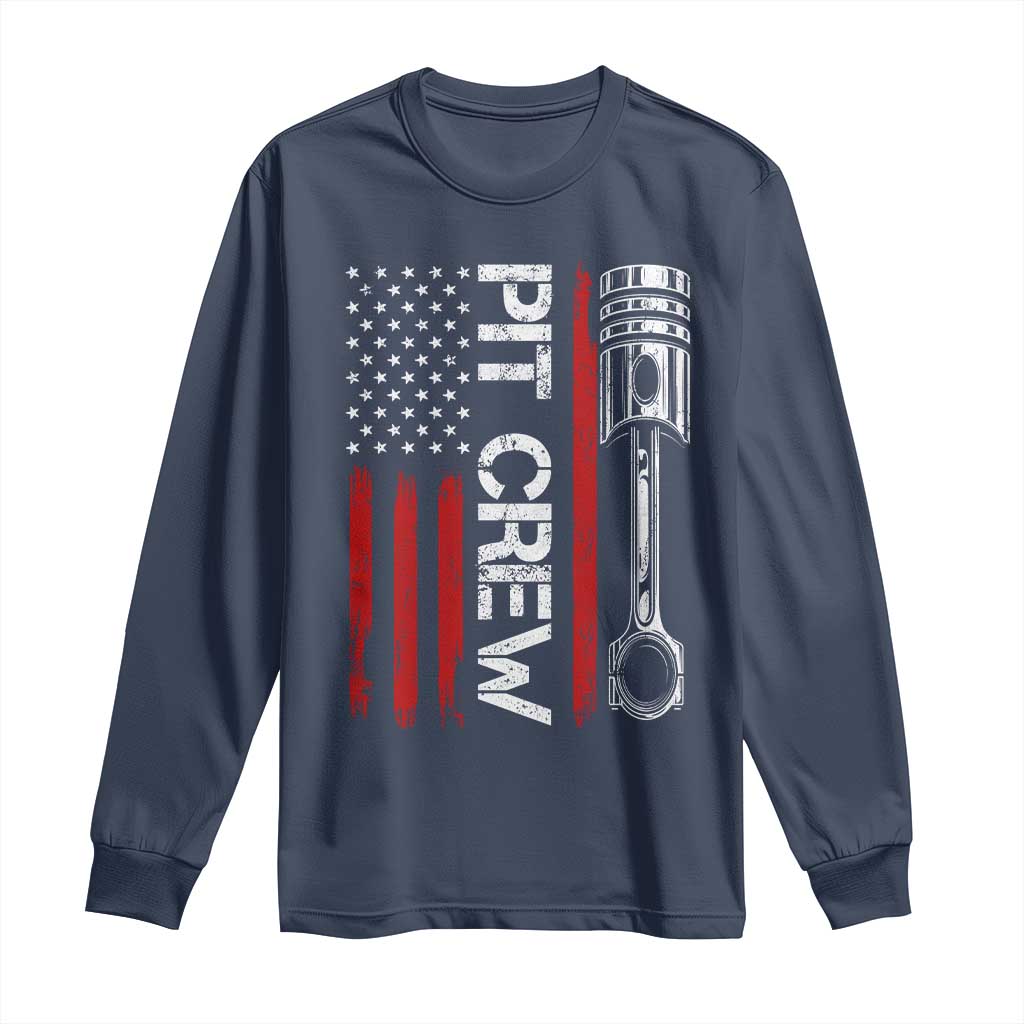 Pit Crew Long Sleeve Shirt Racing Race Car American Flag TS10 Navy Print Your Wear