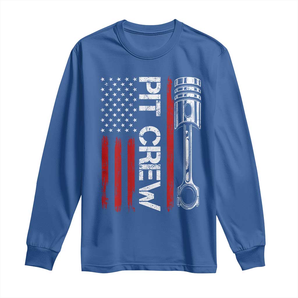 Pit Crew Long Sleeve Shirt Racing Race Car American Flag TS10 Royal Blue Print Your Wear