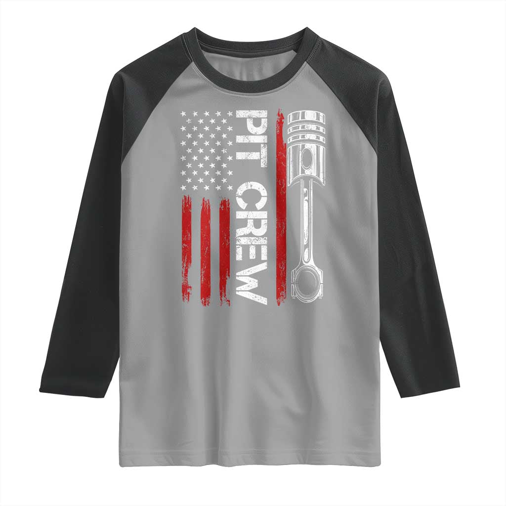 Pit Crew Raglan Shirt Racing Race Car American Flag TS10 Sport Gray Black Print Your Wear