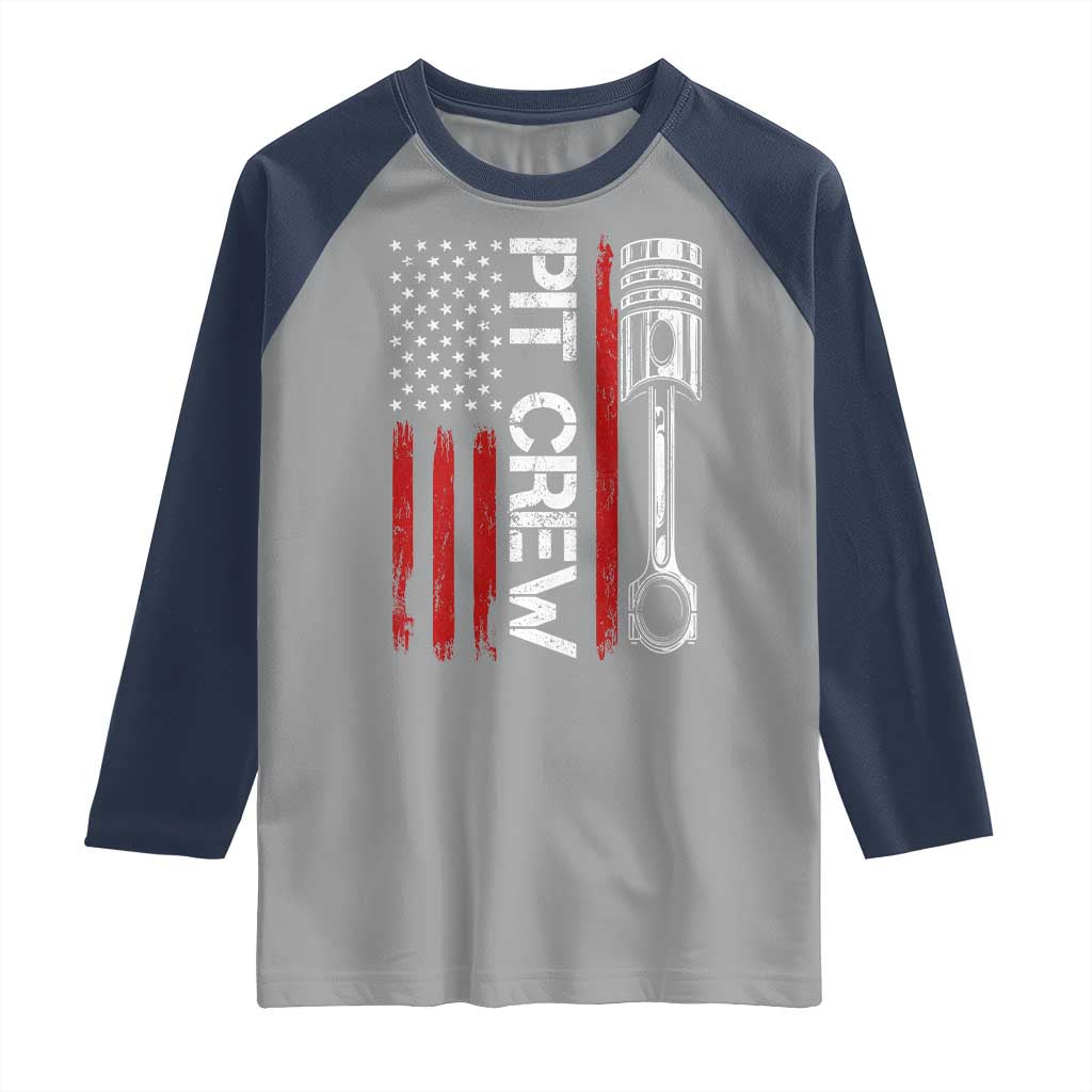 Pit Crew Raglan Shirt Racing Race Car American Flag TS10 Sport Gray Navy Print Your Wear