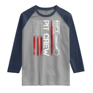 Pit Crew Raglan Shirt Racing Race Car American Flag TS10 Sport Gray Navy Print Your Wear