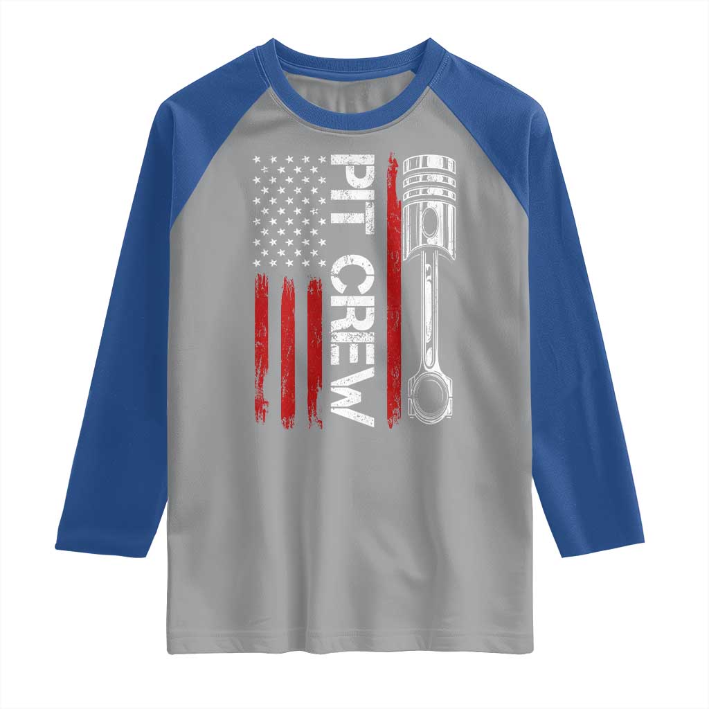 Pit Crew Raglan Shirt Racing Race Car American Flag TS10 Sport Gray Royal Print Your Wear