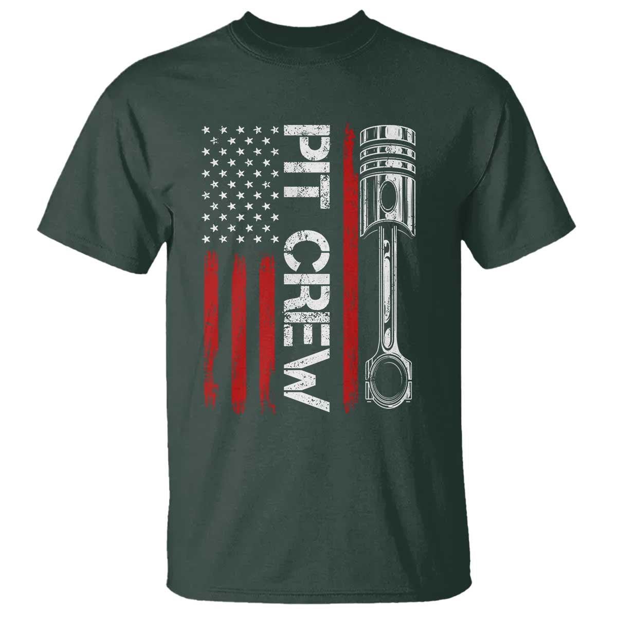 Pit Crew T Shirt Racing Race Car American Flag TS10 Dark Forest Green Print Your Wear