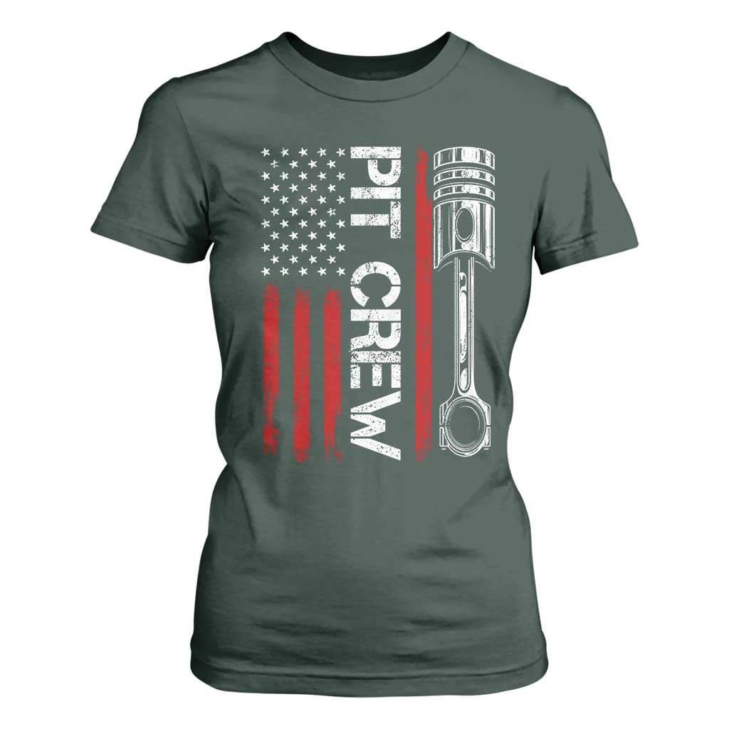 Pit Crew T Shirt For Women Racing Race Car American Flag TS10 Dark Forest Green Print Your Wear